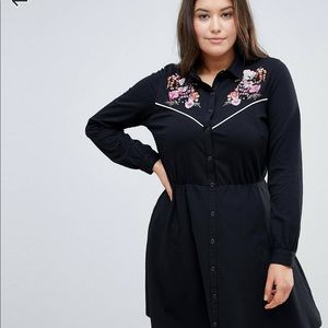 ASOS DESIGN Curve Embroidered Shirt Dress Plus Size 22